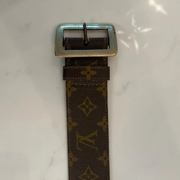 Louis Vuitton Vintage Monogram Belt w/ Brass Tone Buckle and  display picture 2